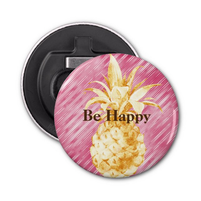 Pink Stripes Yellow Gold Pineapple   Bottle Opener (Front)