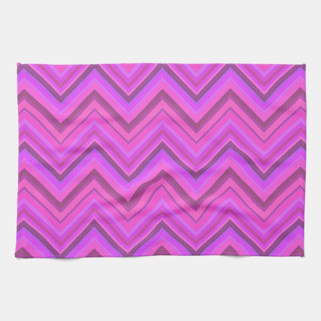 Pink stripes zigzag pattern tea towel (Horizontal)