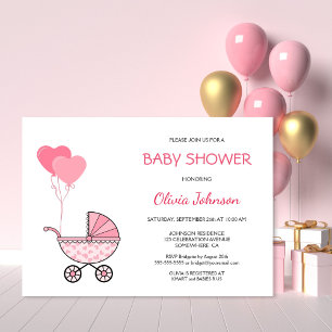 Pink Stroller Baby Shower Invitation
