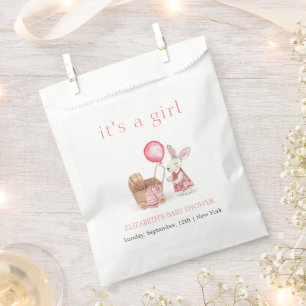 Pink Stroller Bunny Balloon Girl Baby Shower Favour Bag