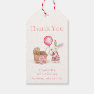Pink Stroller Bunny Balloon Girl Baby Shower Gift Tags