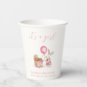 Pink Stroller Bunny Balloon Girl Baby Shower Paper Cups