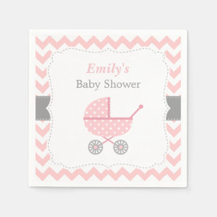 Pink Stroller Chevron Baby Girl Shower Napkins
