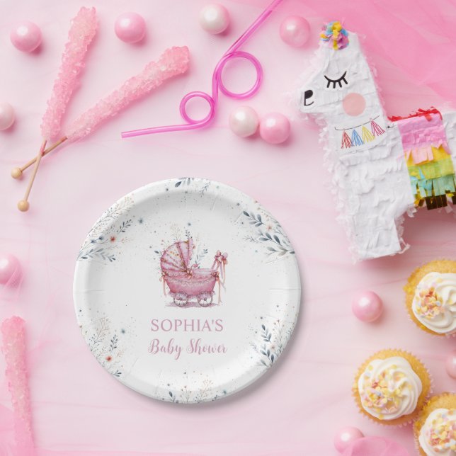 Pink Stroller Paper Plate (Party)