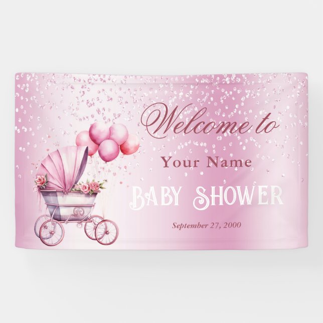 Pink Stroller Welcome Banner (Horizontal)