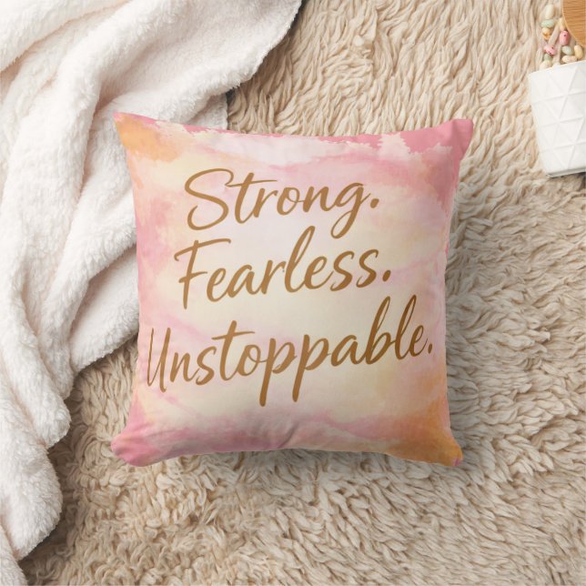 Pink Strong, Fearless & Unstoppable Motivational  Cushion (Blanket)