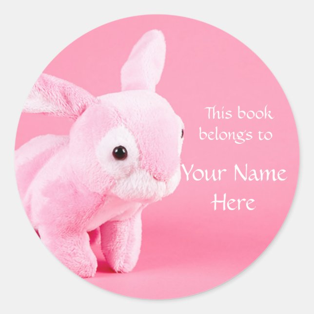 Pink Stuffed Bunny Bookplate Sticker (Front)