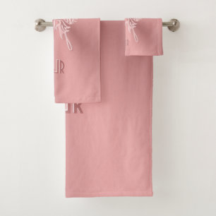 Pink Stylised Butterfly Round Tail, Embossed-look Bath Towel Set