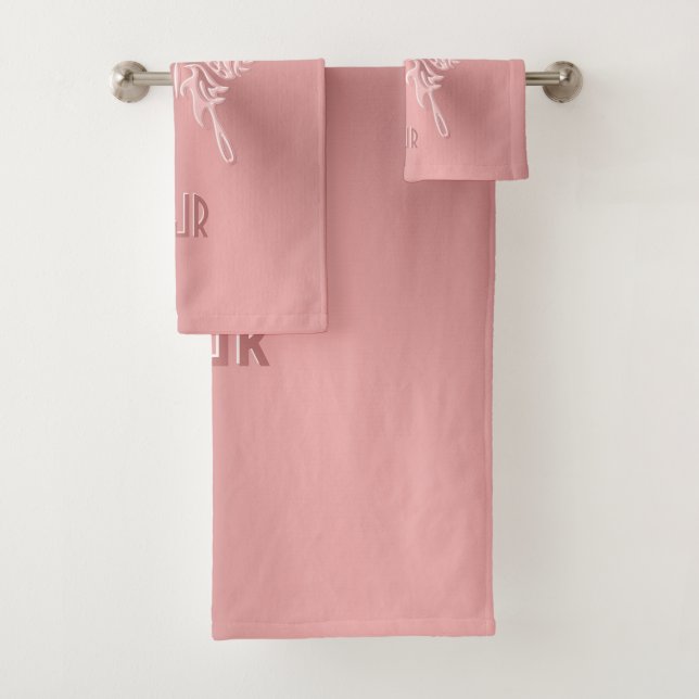 Pink Stylised Butterfly Round Tail, Embossed-look Bath Towel Set (Insitu)