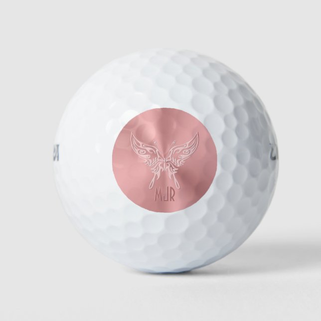 Pink Stylised Butterfly Round Tail, Embossed-look Golf Balls (Front)