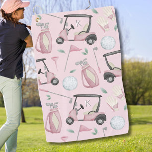 Pink Stylish Feminine Golf Design Custom Monogram Towel