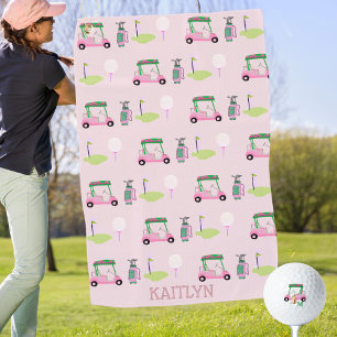 Pink Stylish Feminine Golf Design Custom Name Golf Towel