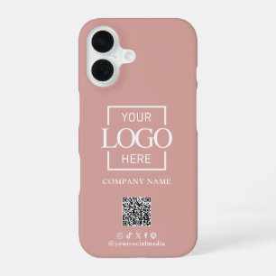Pink Stylish Minimalist Business Logo & QR Code iPhone 16 Case