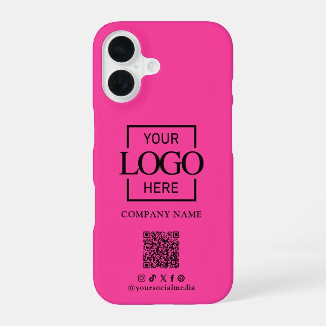 Pink Stylish Minimalist Business Logo & QR Code iPhone 16 Case (Back)
