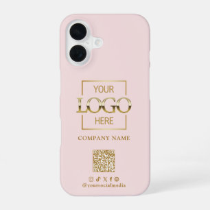 Pink Stylish Minimalist Business Logo & QR Code iPhone 16 Case