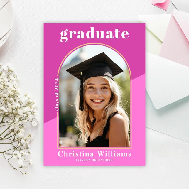 Pink Stylish Modern High School Photo Graduation Announcement (Pink Stylish Modern High School Photo Graduation Announcement)