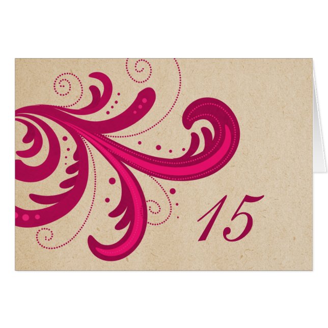 Pink Stylish Swirls Table Number Card (Front Horizontal)