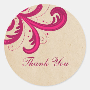 Pink Stylish Swirls Thank You Stickers