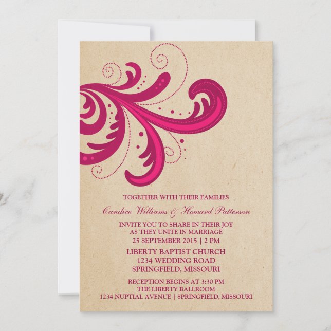 Pink Stylish Swirls Wedding Invite (Front)