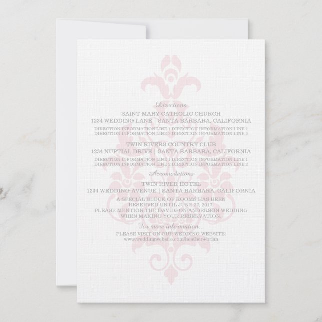 Pink Subtle Damask Information Card (Front)