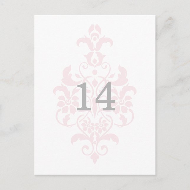 Pink Subtle Damask Table Number Postcard (Front)