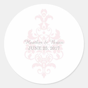 Pink Subtle Damask Wedding Stickers