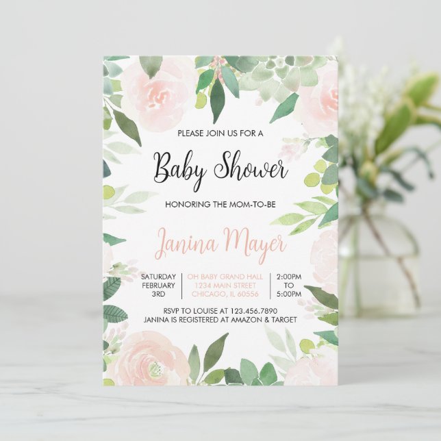 Pink Succulent Baby Shower Invitation (Standing Front)