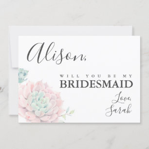 Pink Succulent Bridesmaid Proposal Card