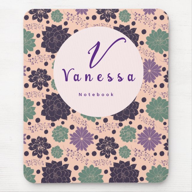 Pink Succulent Monogram Script  Mouse Pad (Front)