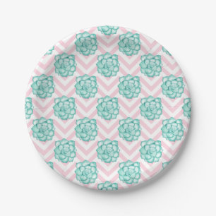 Pink Succulent Paper Plate