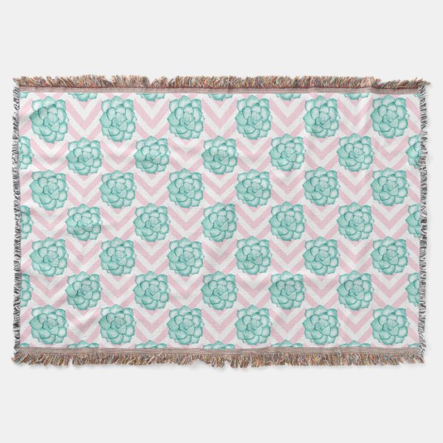 Pink Succulent Throw Blanket (Front)