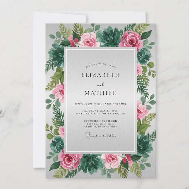 Pink Succulent Wreath Wedding Invitation (Front)