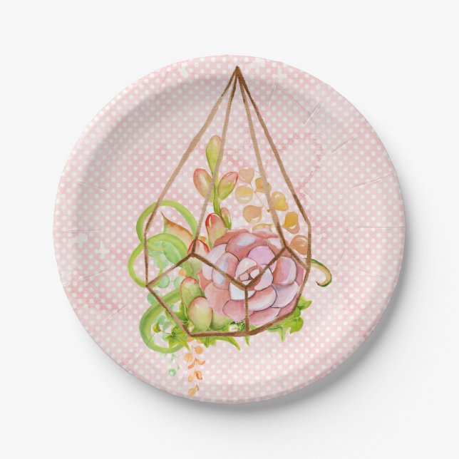 Pink Succulents Terrarium Paper Plate (Front)