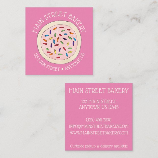 Pink Sugar Cookie Bakery Bake Shop Pastry Chef Square Business Card (Front/Back)