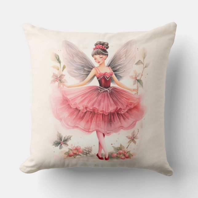 Pink Sugar Plum Fairy Christmas Cushion (Front)