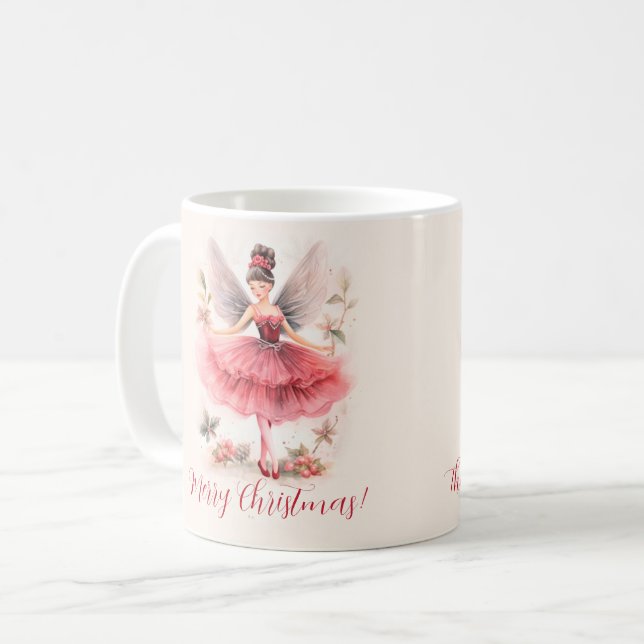 Pink Sugar Plum Fairy Script Christmas Mug (Front Left)