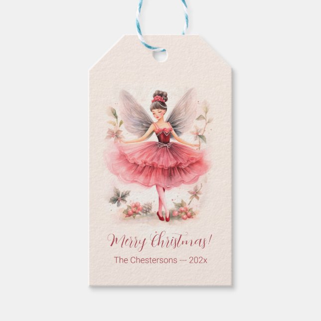 Pink Sugar Plum Fairy Vintage Christmas Gift Tag (Front)