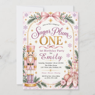 Pink Sugar Plum Is One Nutcracker First Birthday Invitation
