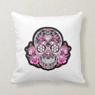 Pink Sugar Skull and Roses Cushion