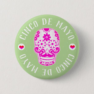 Pink Sugar Skull Cinco de Mayo 6 Cm Round Badge