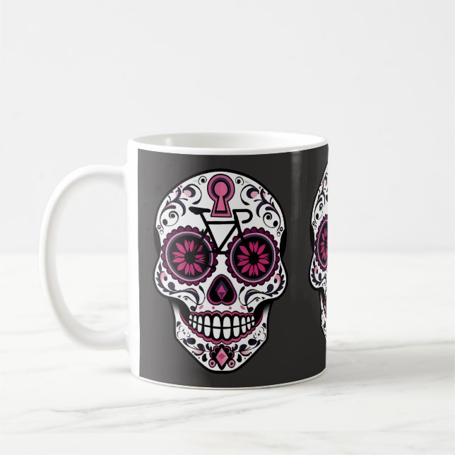 Pink Sugar Skull, Day Of The Dead  Coffee Mug (Left)