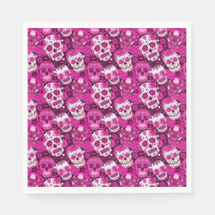 Pink sugar skull floral ornamental pattern napkin