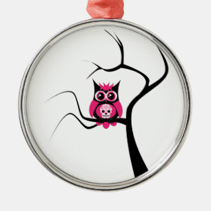 Pink Sugar Skull Owl in Tree Ornament