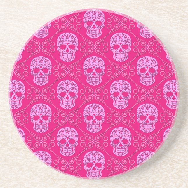 Pink Sugar Skull Pattern Coaster (Front)