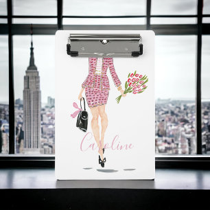 Pink Suit Black Purse Flowers Woman Chic Fashion Mini Clipboard