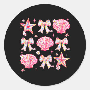 Pink Summer Coquette Bow Clam Summer Vibes Beach Classic Round Sticker