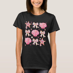 Pink Summer Coquette Bow Clam Summer Vibes Beach T-Shirt