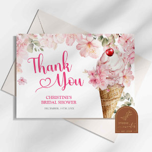 Pink Summer Floral Ice Cream Theme Thank You Card