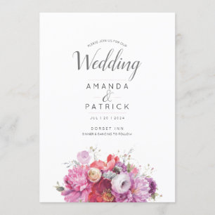 Pink Summer Floral Watercolor Wedding Invitation