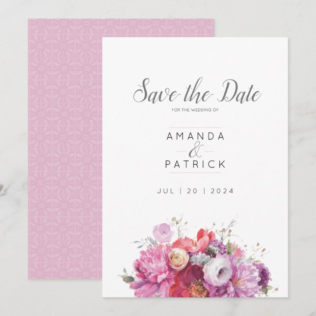 Pink Summer Floral Watercolor Wedding Save The Date (Front/Back)